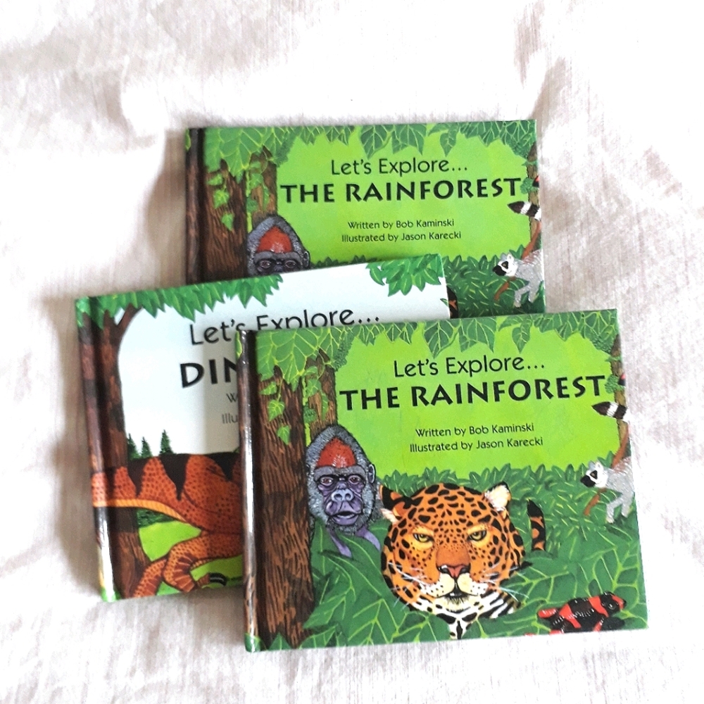 3 animal books - dinosaurs and the rainforest